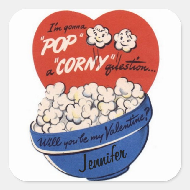 Valentines Day Popcorn Custom NAME Sticker Label (Front)
