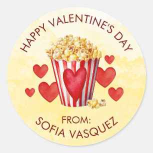 Valentines Day Popcorn Treats Favors School Kids Classic Round Sticker