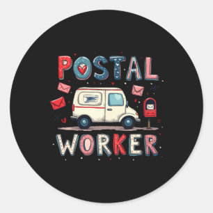 Valentine's Day Postal Worker Mail Truck Valentine Classic Round Sticker