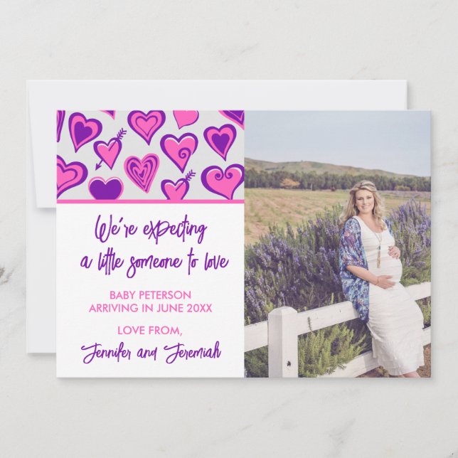 Valentines day pregnancy announcement pink purple (Front)