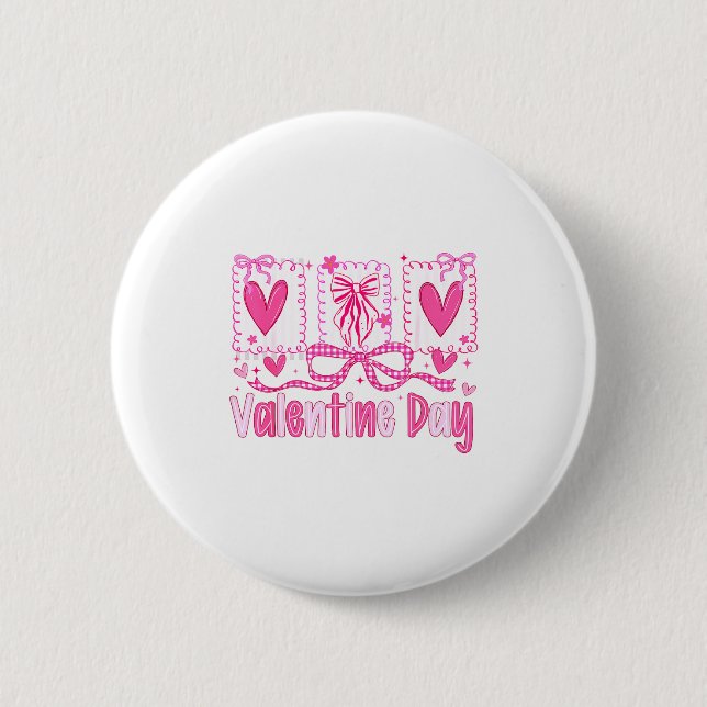 Valentines Day Preppy Hearts Coquette Bow Women Gi 2 Inch Round Button (Front)