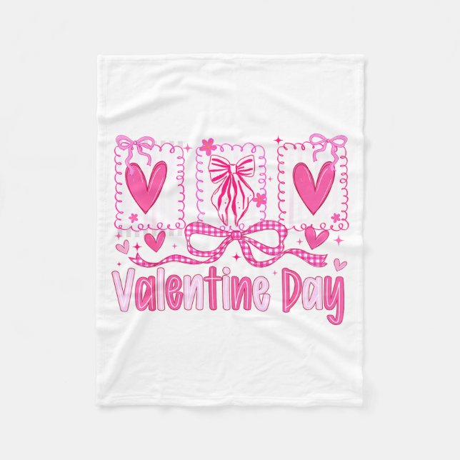 Valentines Day Preppy Hearts Coquette Bow Women Gi Fleece Blanket (Front)