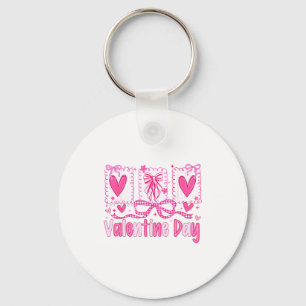 Valentines Day Preppy Hearts Coquette Bow Women Gi Keychain