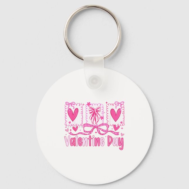 Valentines Day Preppy Hearts Coquette Bow Women Gi Keychain (Front)
