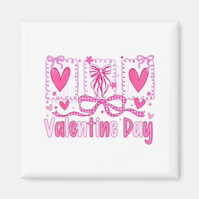 Valentines Day Preppy Hearts Coquette Bow Women Gi Magnet (Front)