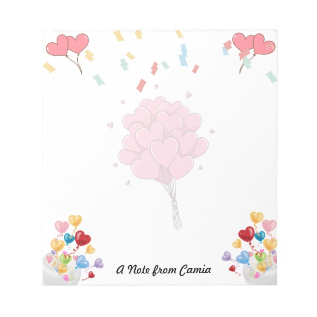 Valentine's Day Pretty Red Heart Balloons Notepad (Front)