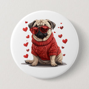 Valentines Day Pug Dog 3 Inch Round Button