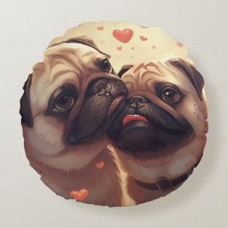 Valentine's Day Pug Love Round Pillow