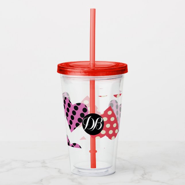 Valentines Day Punk Dotted Hearts Monogram Acrylic Tumbler (Front)