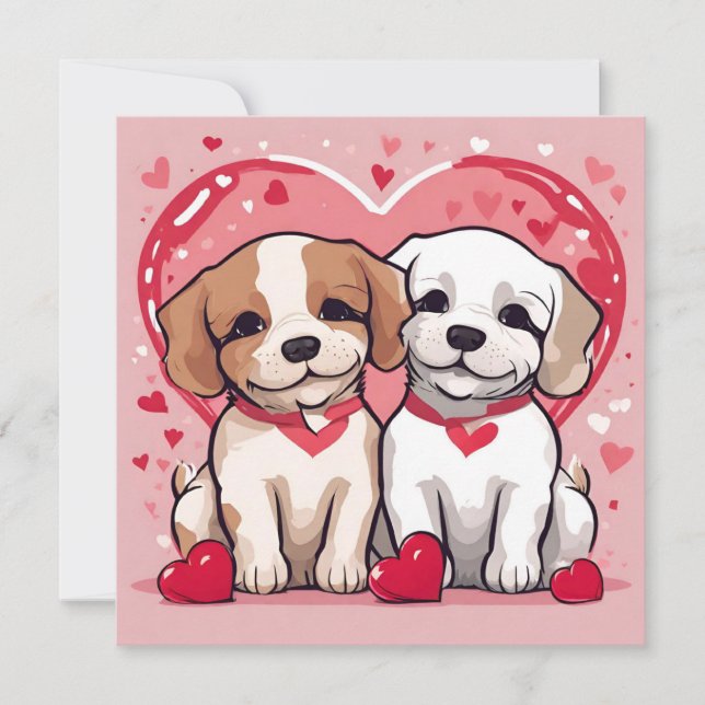 Valentine's Day Puppies  Holiday Card (Front)