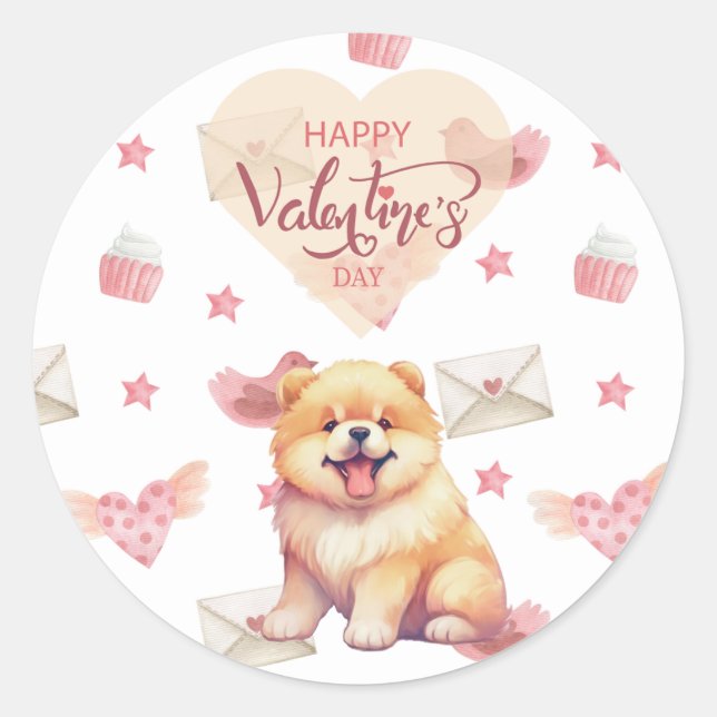 Valentine's Day Puppy Chow Chow Dog Valentine  Classic Round Sticker (Front)
