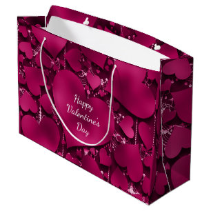 Valentine's Day Purple Red Heart Glitter Sprinkles Large Gift Bag