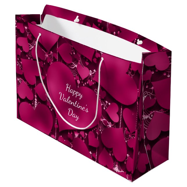 Valentine's Day Purple Red Heart Glitter Sprinkles Large Gift Bag (Back Angled)