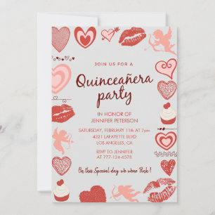 Valentines day quinceanera invitation cute pattern