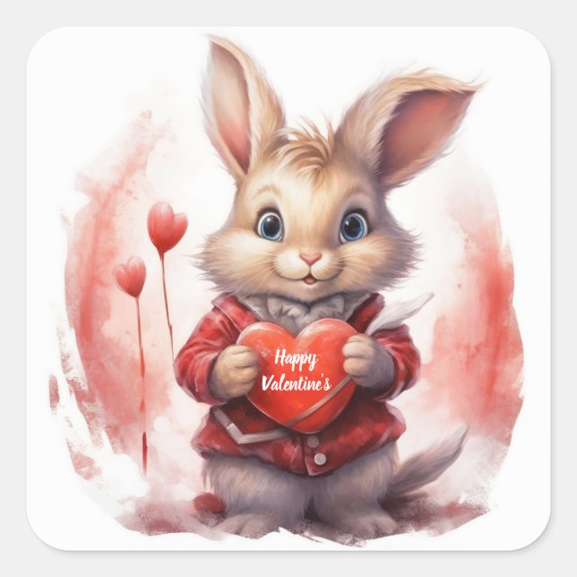 Valentine's Day Rabbit Flat Holiday Card Square Sticker (Front)