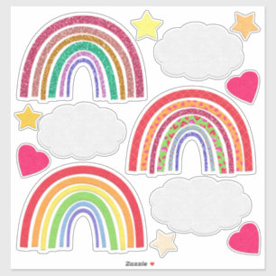Valentine's Day Rainbows, Clouds, Hearts and Stars