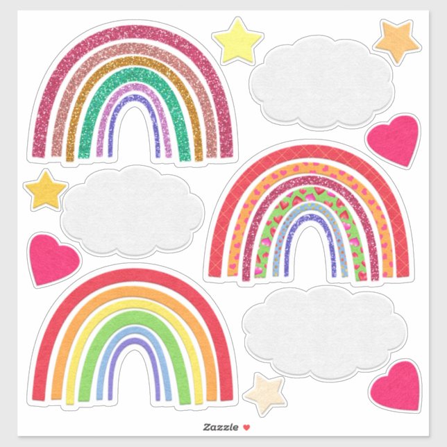 Valentine's Day Rainbows, Clouds, Hearts and Stars (Sheet)
