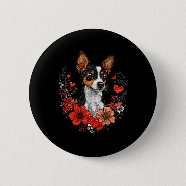 Valentine's Day Rat Terrier Dog  2 Inch Round Button (Front)