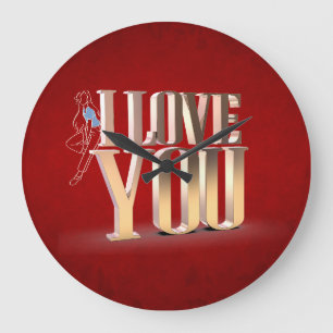 Valentine's Day Red 3D I Love You  Large Clock