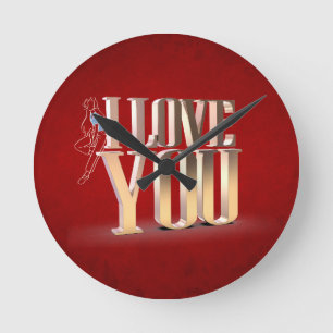 Valentine's Day Red 3D I Love You Round Clock