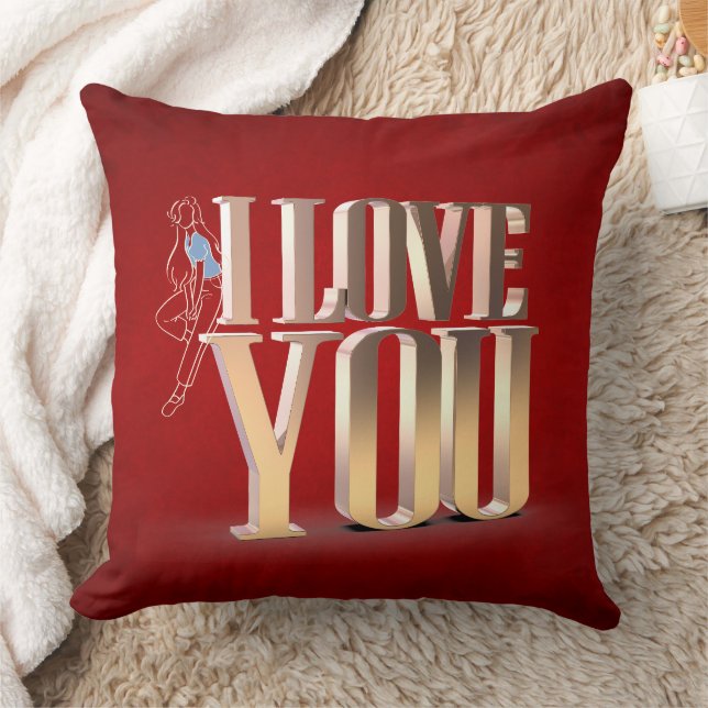 Valentine's Day Red 3D I Love You Throw Pillow (Blanket)