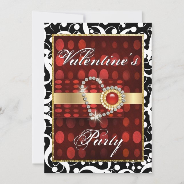 "Valentine's day" red black elegant heart Invitation (Front)