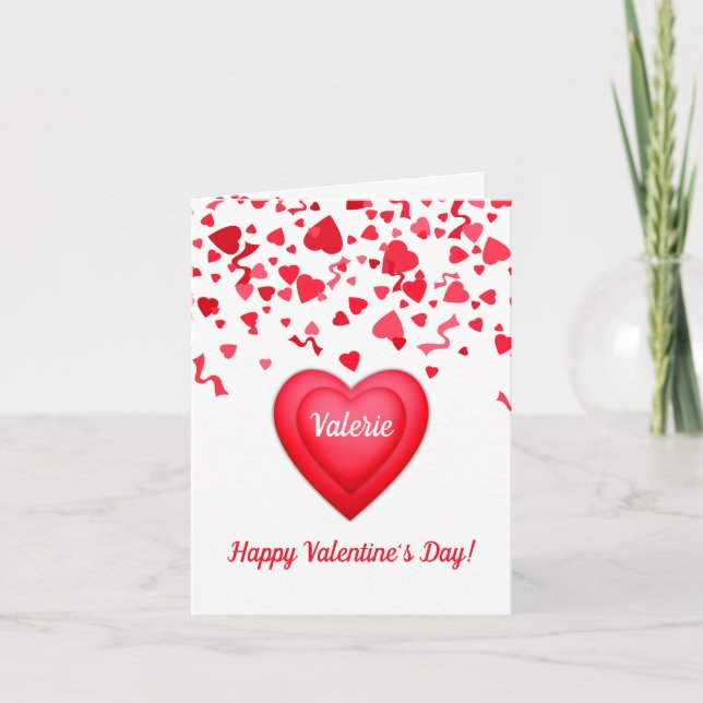 Valentine's Day Red Confetti Hearts Folded Note Card (Front)
