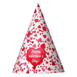 Valentine's Day Red Confetti Hearts Party Hat