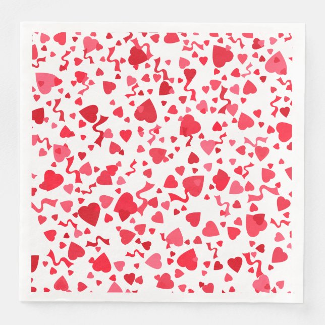 Valentine's Day Red Confetti Hearts Pattern Napkin (Front)
