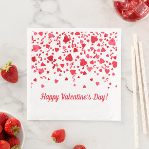 Valentine's Day Red Confetti Hearts Pattern Napkin