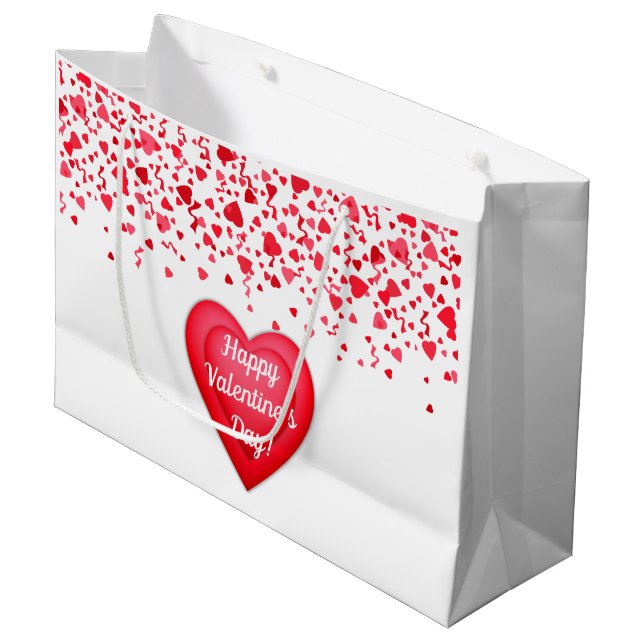 Valentine's Day Red Confetti Hearts Personalized Large Gift Bag (Front Angled)