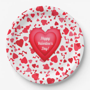 Valentine's Day Red Confetti Hearts Personalized Paper Plate