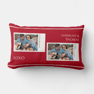Valentines Day Red Custom Two Photo Collage Lumbar Pillow