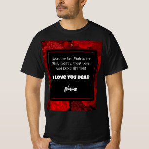 Valentine's Day Red Floral Frame Custom Text T-Shirt
