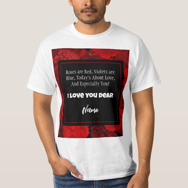 Valentine's Day Red Floral Frame Custom Text T-Shirt (Front)