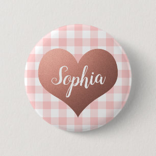 Valentine's Day Red Gingham Heart Custom Name 2 Inch Round Button