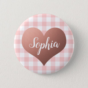 Valentine's Day Red Gingham Heart Custom Name 2 Inch Round Button