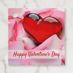 Valentine's Day Red Glass Heart Rose Petals Favour Tags
