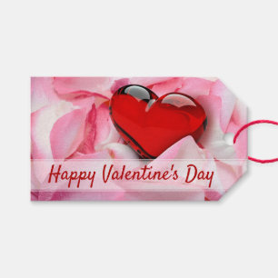 Valentine's Day Red Glass Heart Rose Petals Gift Tags