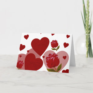 Valentine's day, Red heart and red roses  Holiday Card