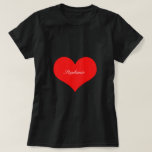 Valentine's Day Red Heart Black Monogram Custom T-Shirt<br><div class="desc">Printed with big heart pattern in solid black background with text template for name!</div>