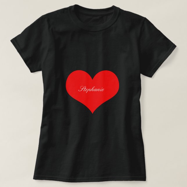 Valentine's Day Red Heart Black Monogram Custom T-Shirt (Design Front)