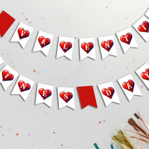 Valentines Day Red Heart Bunting Flags