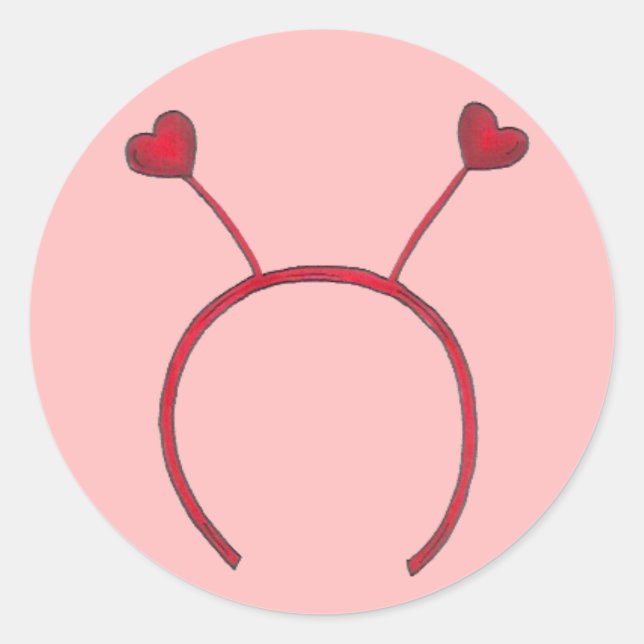 Valentine's Day Red Heart Headband Antennae Classic Round Sticker (Front)