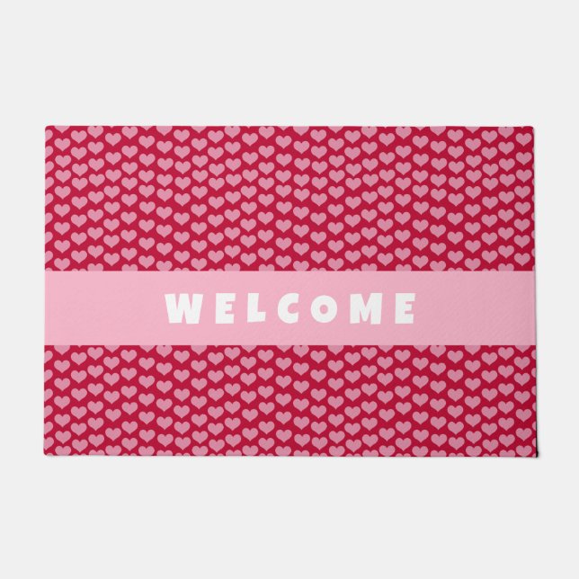 Valentine's Day Red Heart Pattern Personalized Doormat (Front)