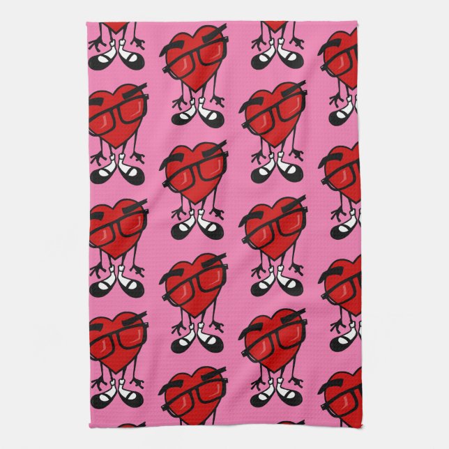 VALENTINE'S DAY RED HEART PINK KITCHEN DISH TOWEL (Vertical)