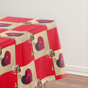 Valentine's Day Red Heart & Rose Tablecloth