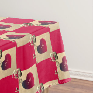 Valentine's Day Red Heart & Rose Tablecloth