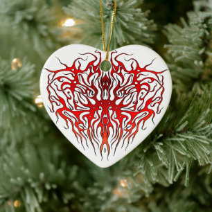 Valentine's Day Red Heart Tribal Tattoo Ceramic Ornament