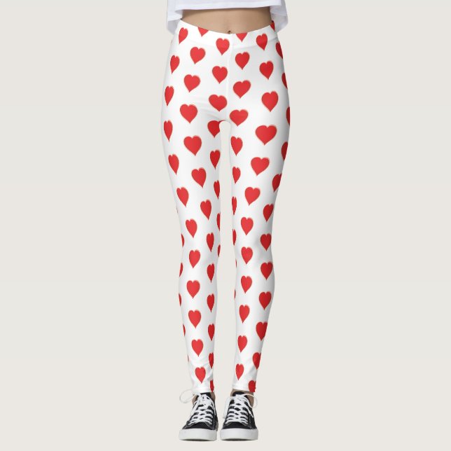 Valentine's Day Red Heart Whimsiacl Pattern Leggings (Front)